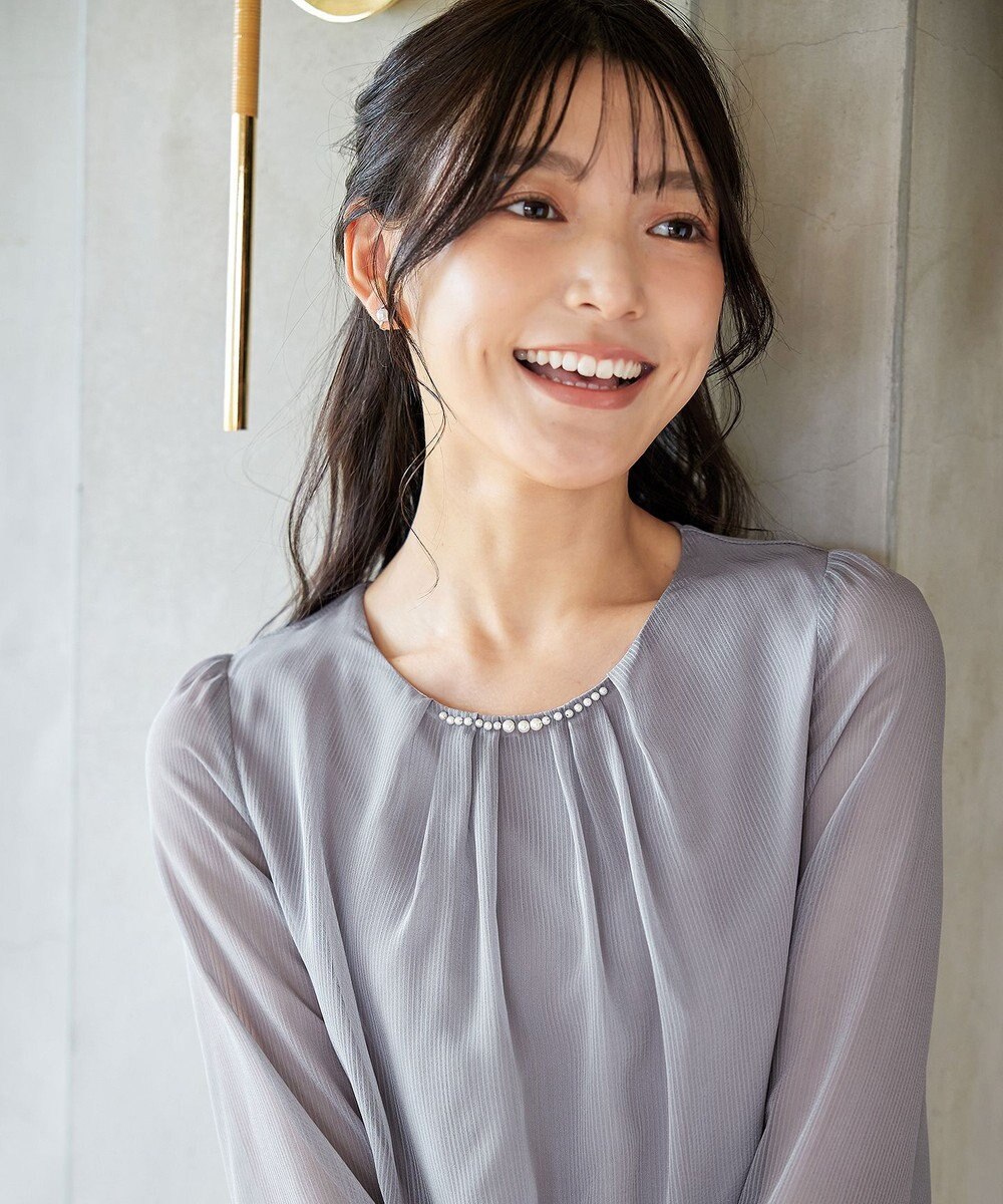 Tiaclasse L 【洗える】ドビーシフォンパールブラウス 