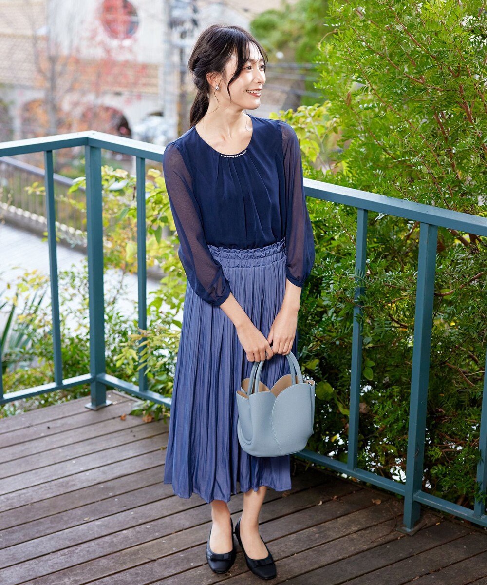 Tiaclasse L 【洗える】ドビーシフォンパールブラウス 