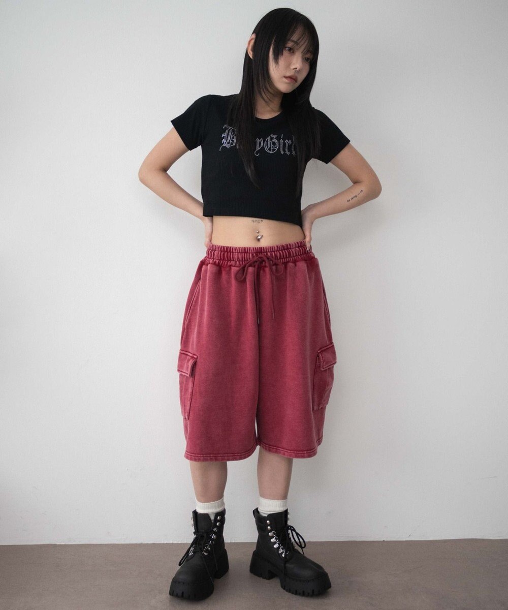 WEGO 【ウエストゴム】スウェットカーゴハーフパンツ 