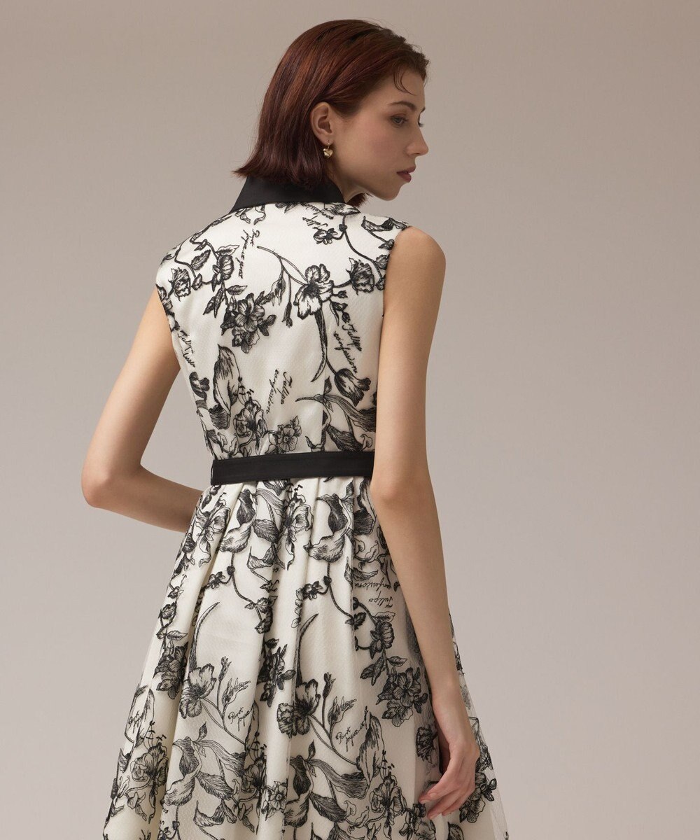 GRACE CONTINENTAL フラワー刺繍ボウタイドレス 