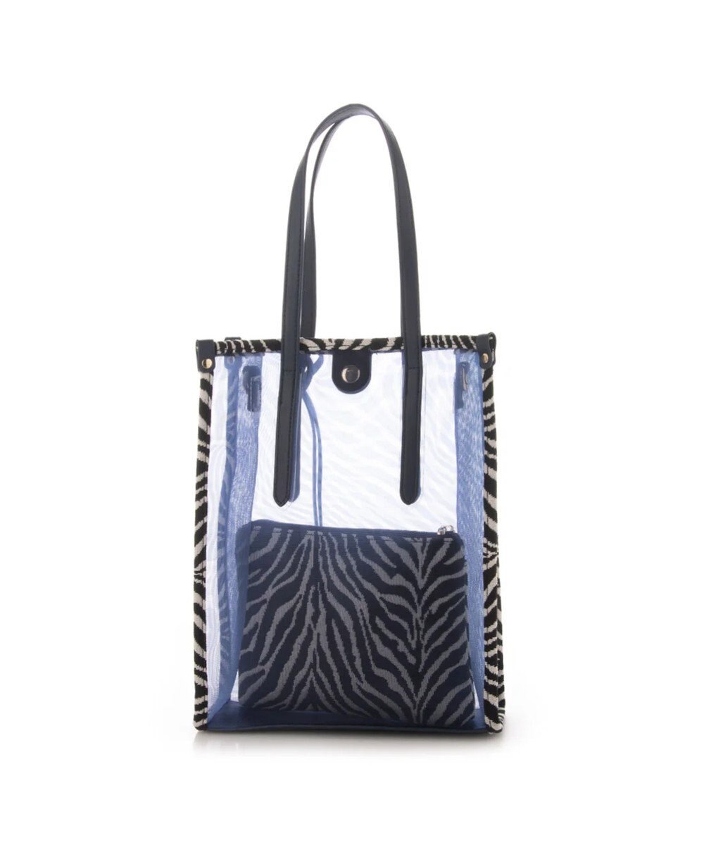 UNBILLION cachecache ポーチ付き柄パイピングメッシュトートバッグ 