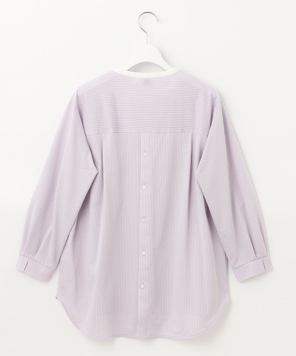 J.PRESS LADIES L ピンストライプジャージー バンドカラー スキッパー カットソー 