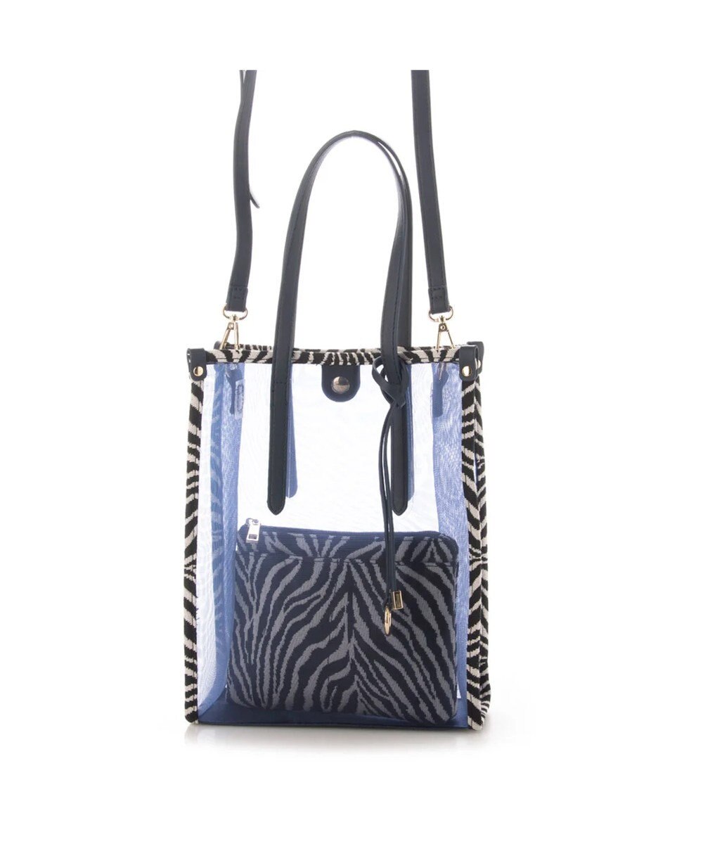 UNBILLION cachecache ポーチ付き柄パイピングメッシュトートバッグ 