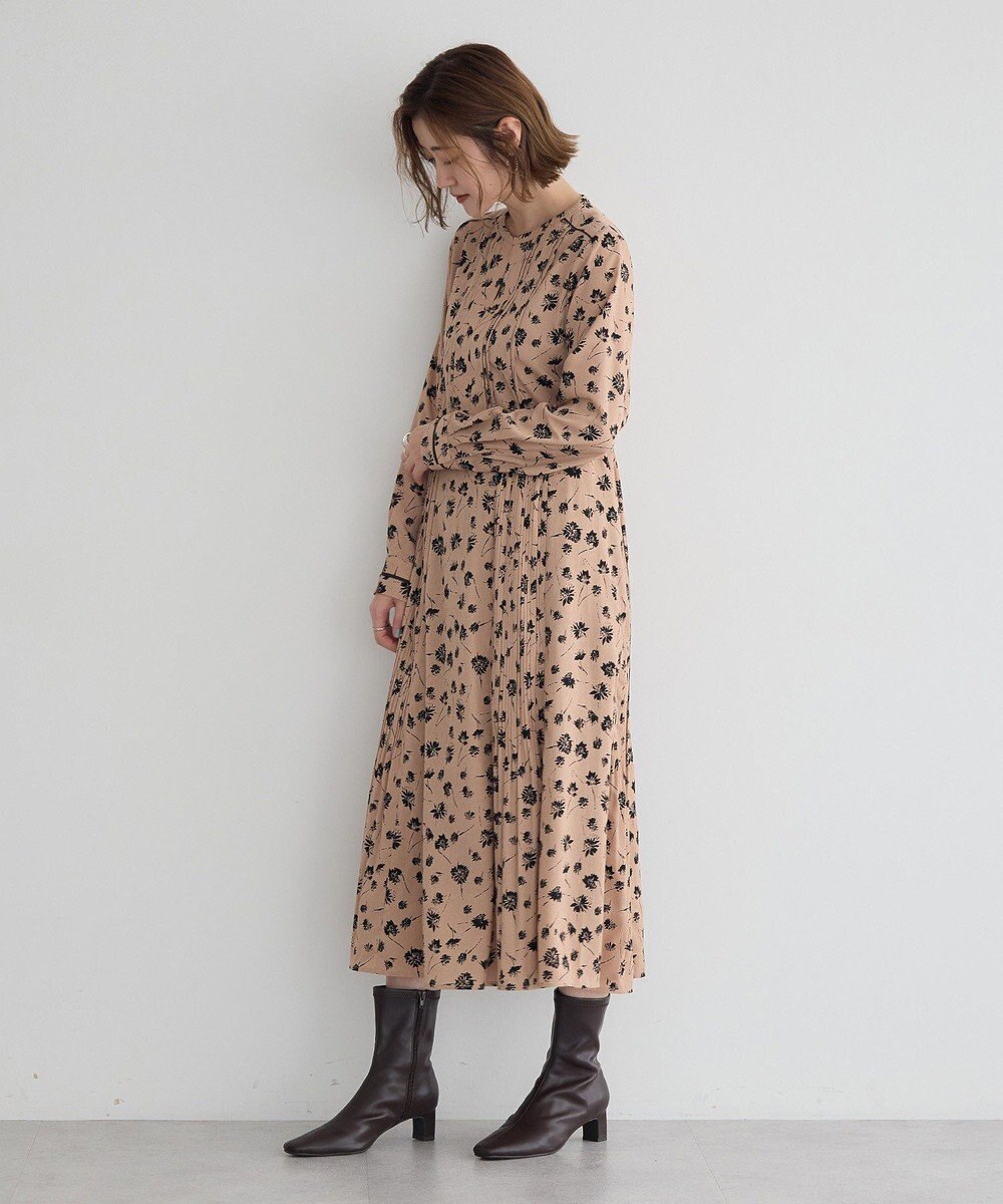 YECCA VECCA フラワー柄プリーツMIXワンピース 