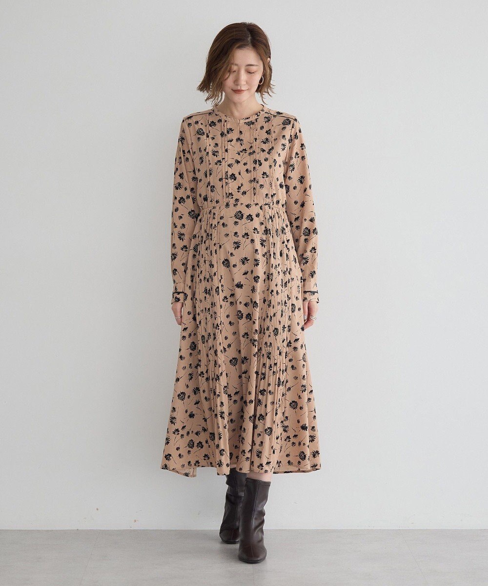 YECCA VECCA フラワー柄プリーツMIXワンピース 