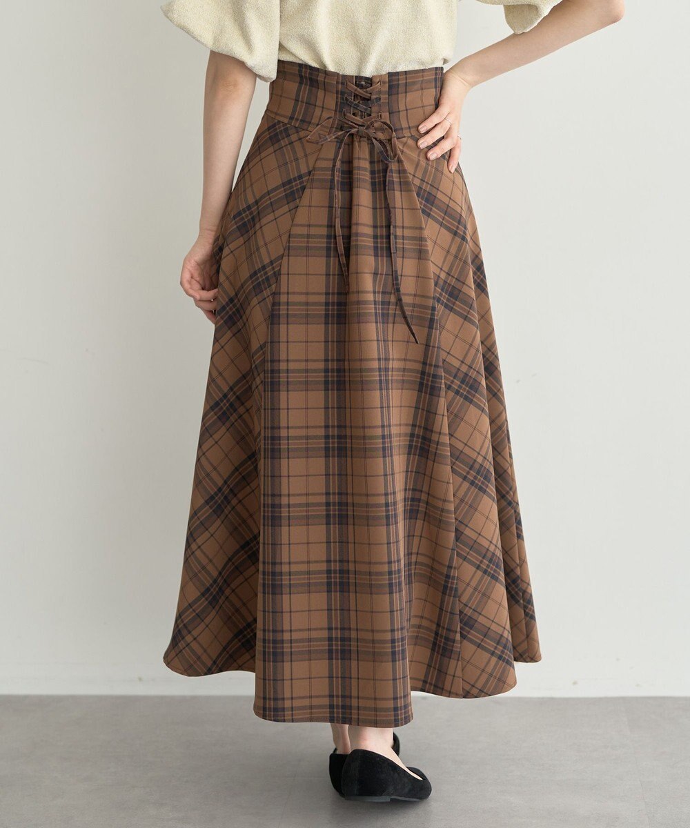earth music&ecology バックレースアップチェックスカート 