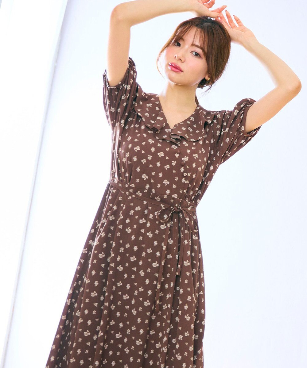 Feroux カシュクールデザイン 小花プリントワンピース 