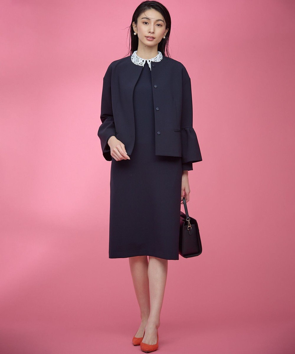 組曲 L 【KUMIKYOKU NAVY】コンフォータブルドレープ レース襟ワンピース 