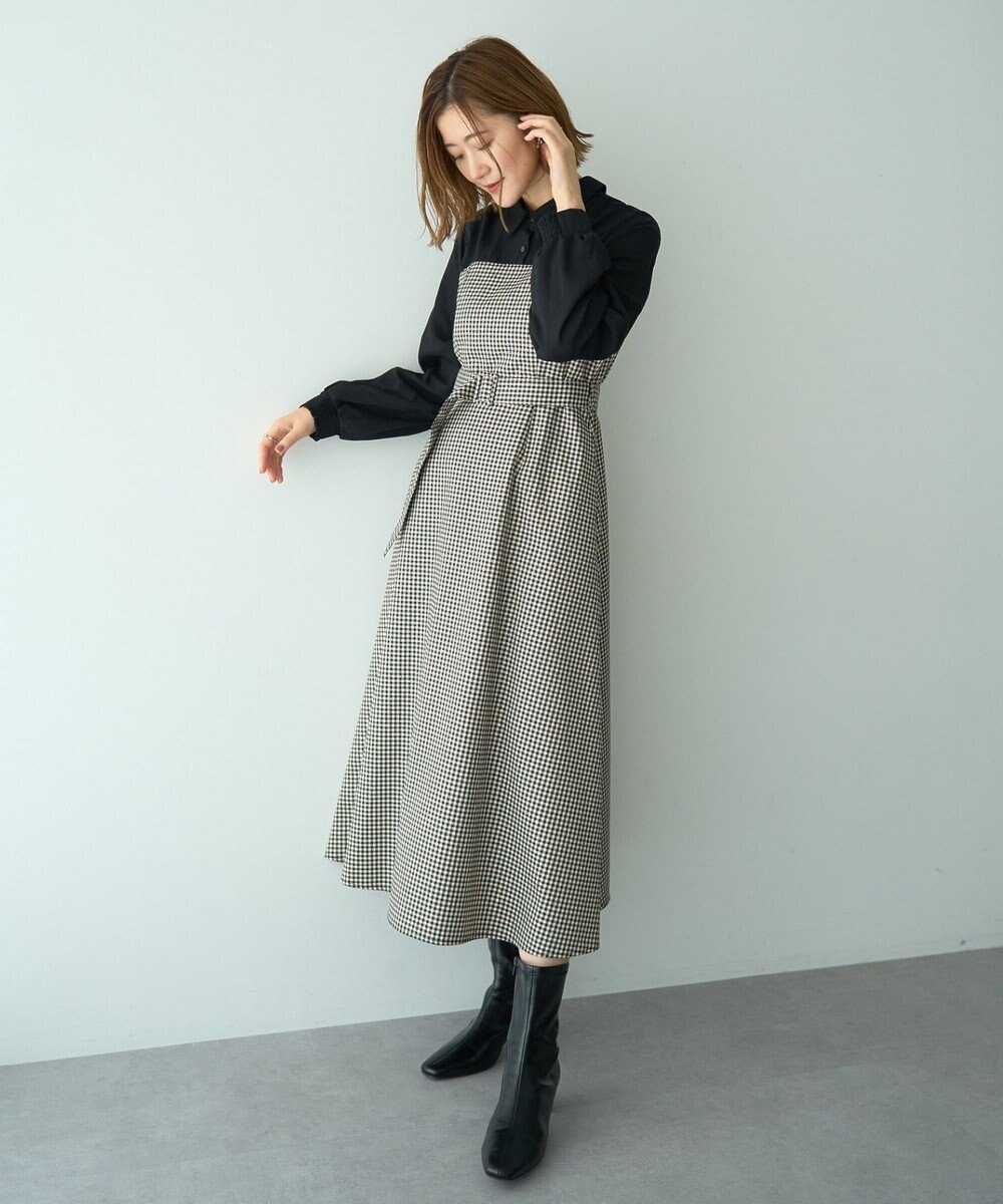 YECCA VECCA チェック柄ベアドッキングワンピース 