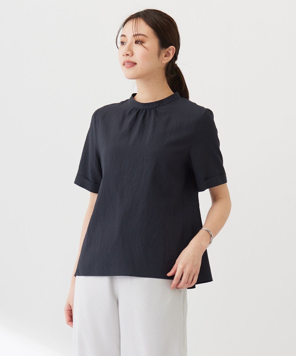 J.PRESS LADIES 【洗える】アセテートレーヨンコットンチェック ペプラム ブラウス 