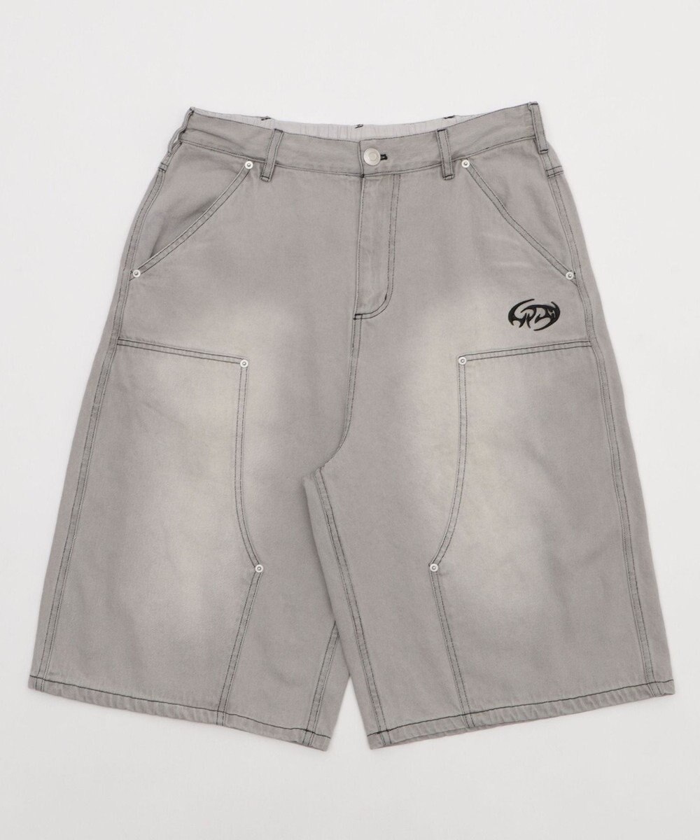WEGO 【ユニセックス着用ITEM】ダブルニーロゴデニムショーツ 