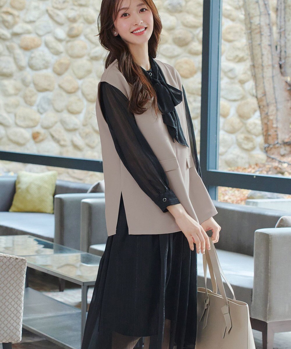 Tiaclasse 【ブラウス&ベスト&パンツ3点セット】リボンタイブラウス＋ベスト付き 3点セットアップ 