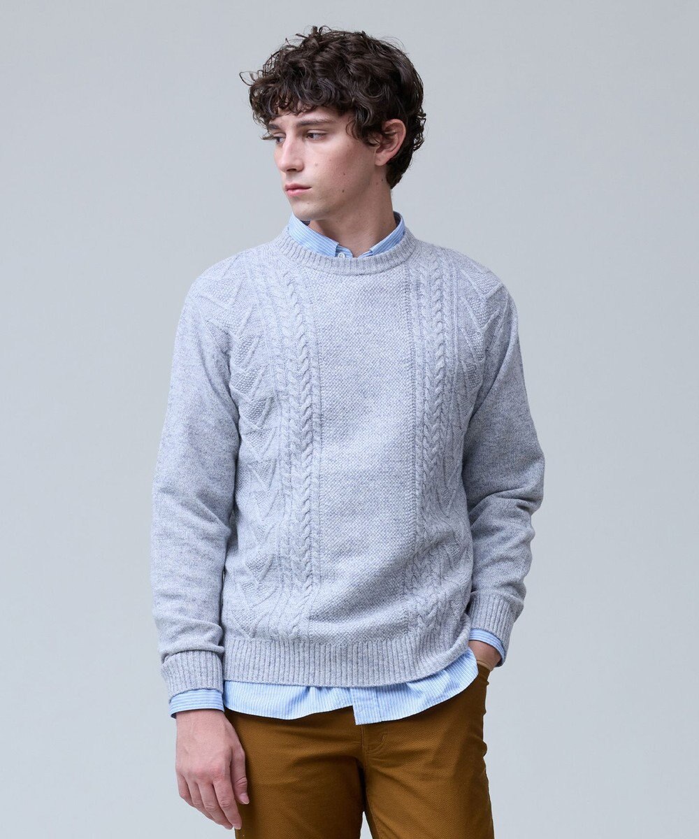 J.PRESS MEN ウール×カシミヤの上質素材【Cash Lamb's Wool】ケーブルクルーネック ニット_25年モデル 