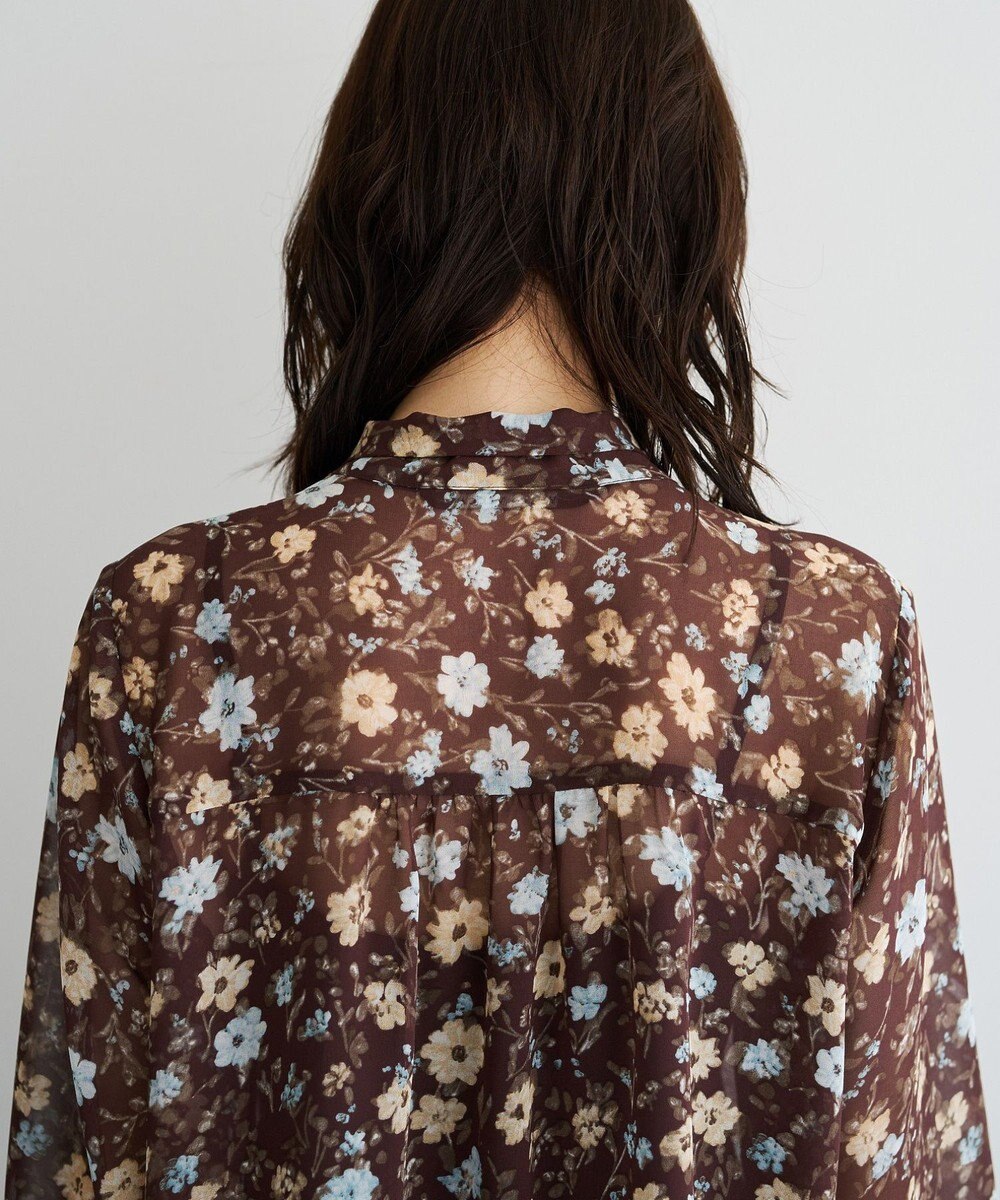 YECCA VECCA フラワー柄シアーボウタイブラウス 