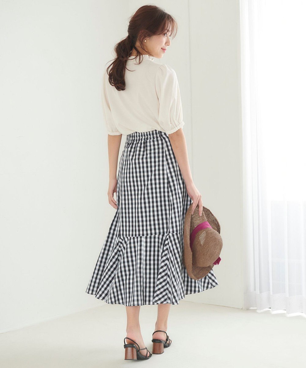 Feroux 【洗える】プリーツコンビ半袖 ブラウス 