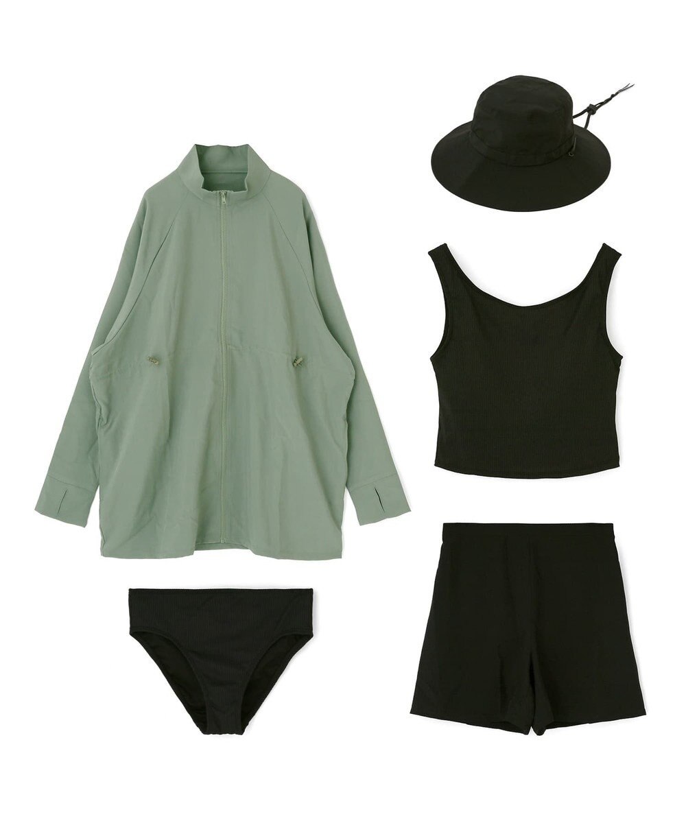 San-ai Resort（三愛水着楽園） 【WEB限定】5点セット バケットハット付きUVカット リブタンキニ+ラッシュガードセット水着【BeachQueen(ビーチクイーン）】 