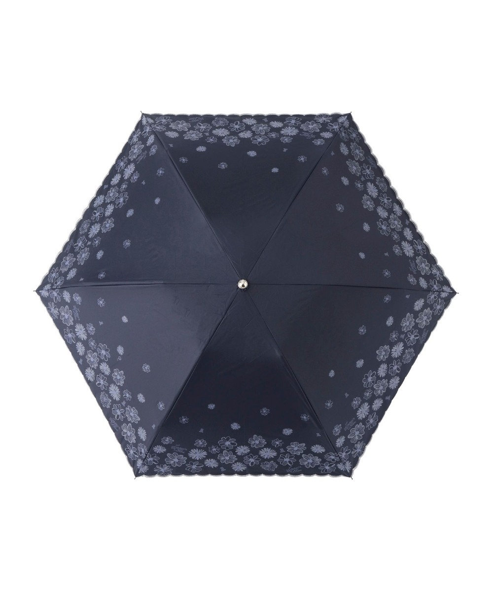 ランバン オン ブルー 晴雨兼用日傘 折りたたみ傘 フラワー×スカラ刺繍 