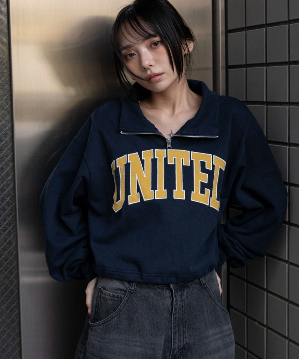 WEGO グラフィックハーフジップスウェット 