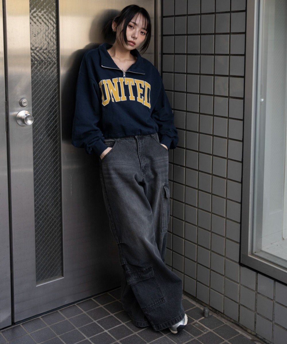 WEGO グラフィックハーフジップスウェット 