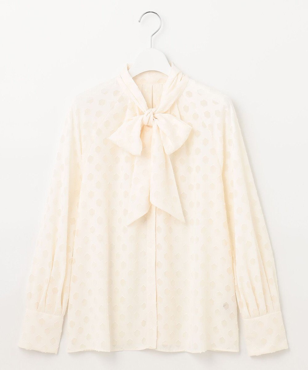 自由区 【洗える】カットジャカード ボウタイブラウス 