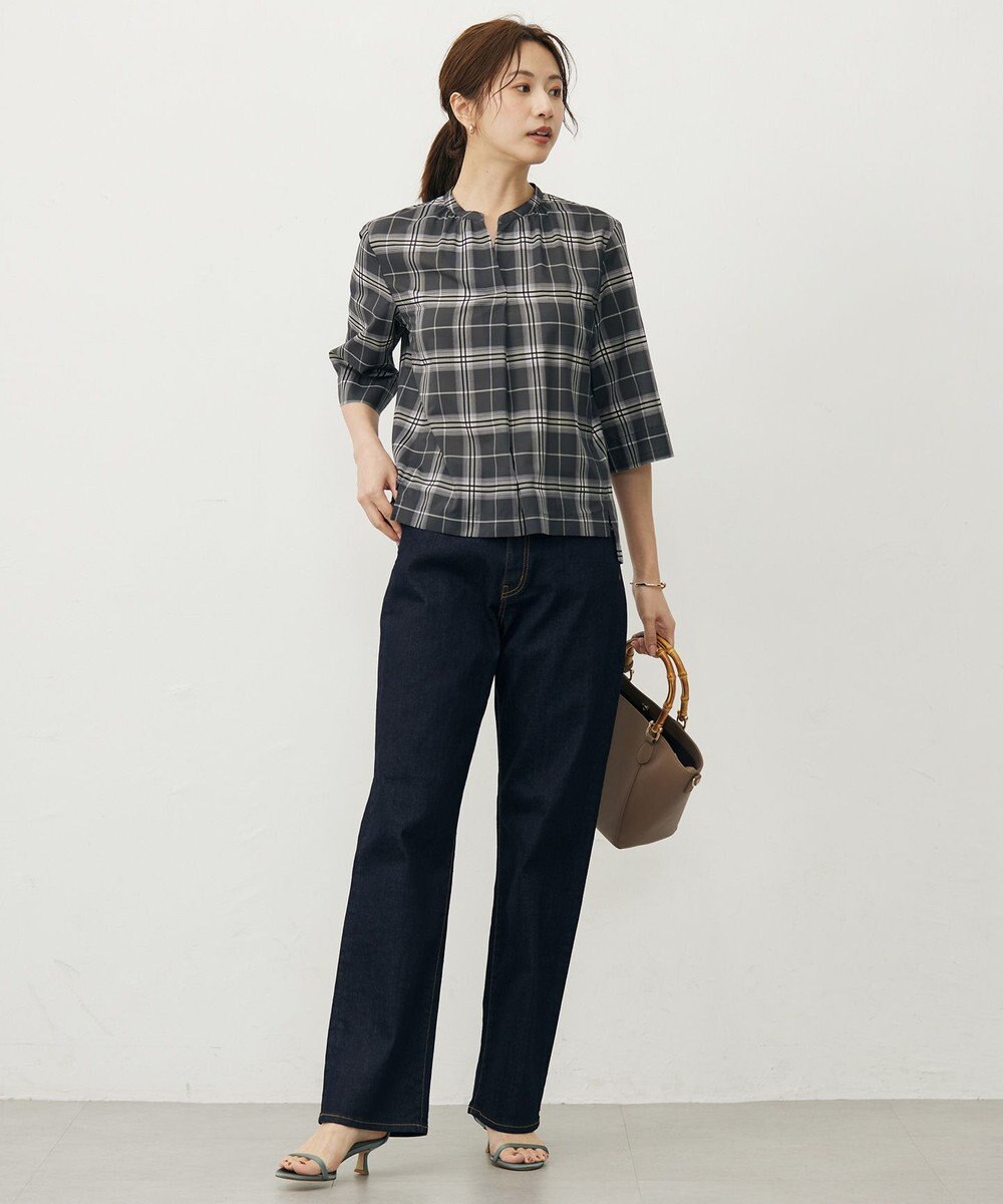 J.PRESS LADIES 【WEB限定カラーあり・洗える】SOFT SHEER チェック キーネック ブラウス 