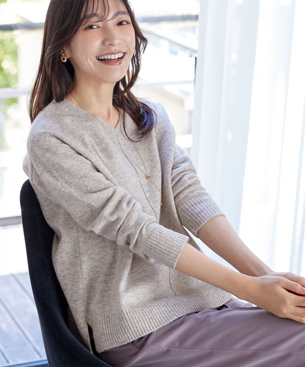 Tiaclasse 【安田美沙子さん着用・洗える】メランジVネックニットプルオーバー 