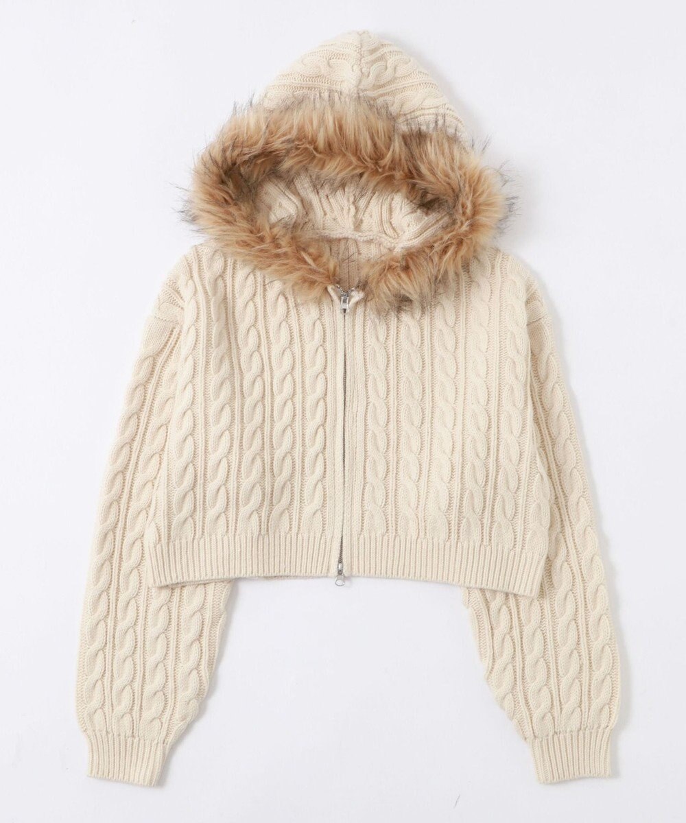 WEGO フェイクファー付きケーブルニットパーカー 