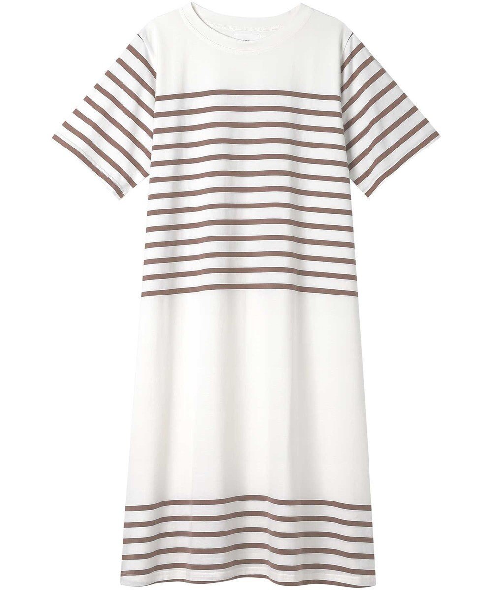 une nana cool 【綿100％】60ハイゲージ天竺パネルボーダー半袖ワンピース 