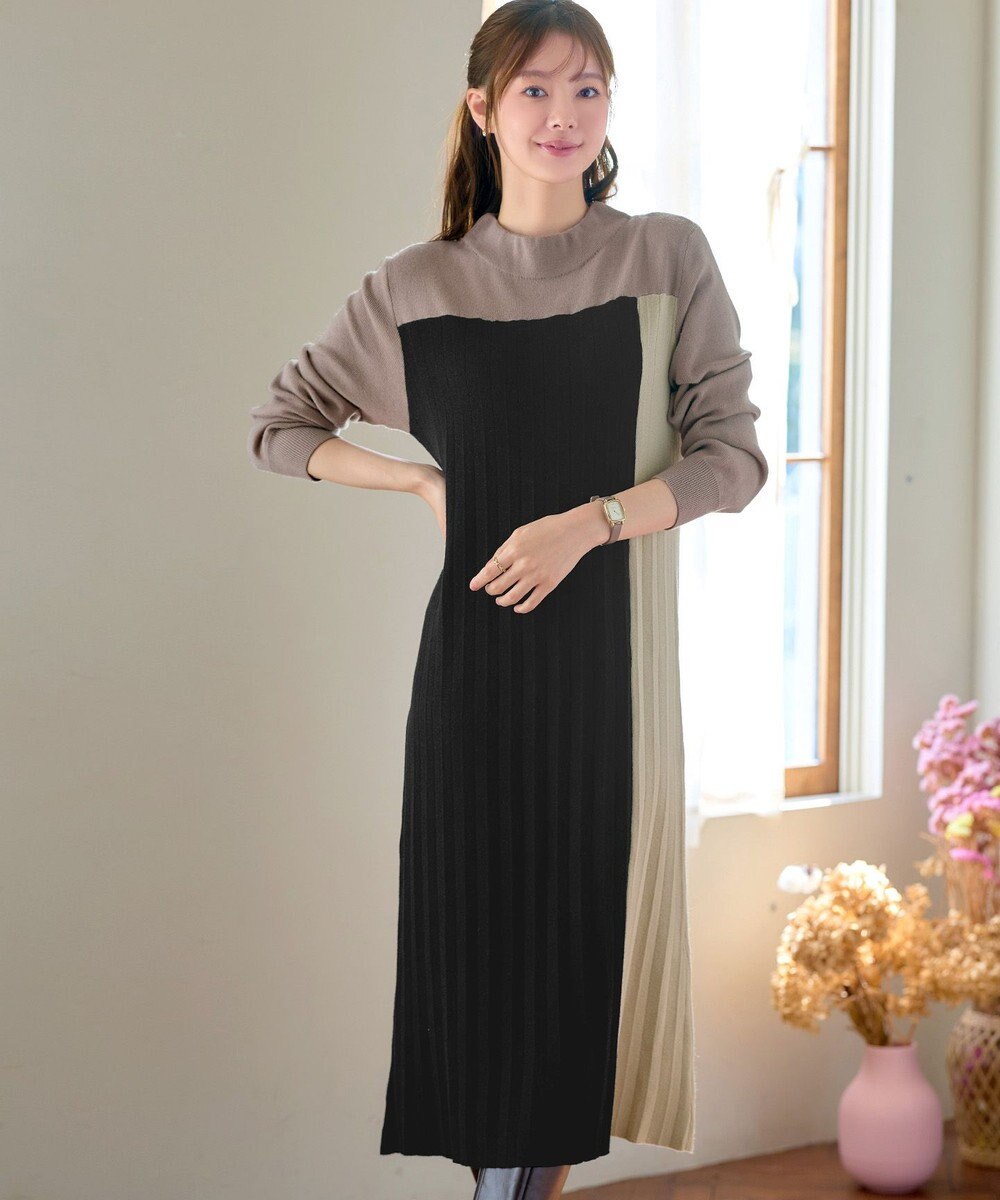 Tiaclasse 配色切替ニットワンピース 