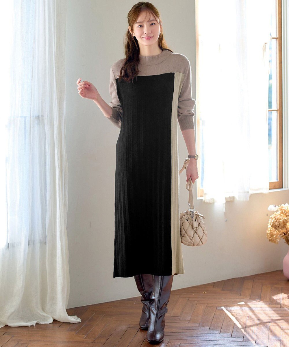 Tiaclasse 配色切替ニットワンピース 