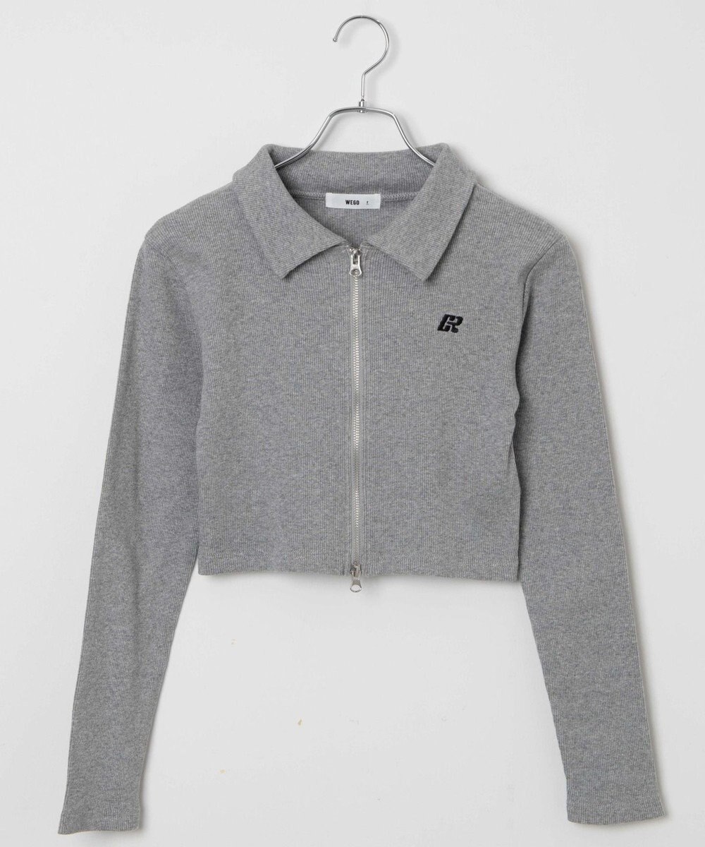 WEGO ワンポイント刺繍WZIP長袖トップス 