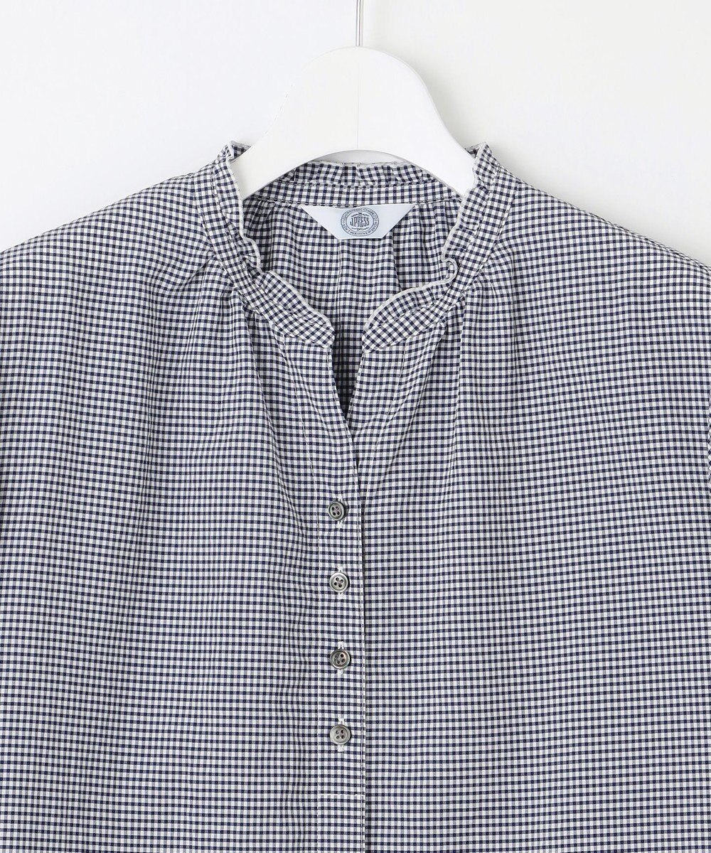 J.PRESS LADIES S 【洗える】アセVis ギンガム フリル襟 ブラウス 