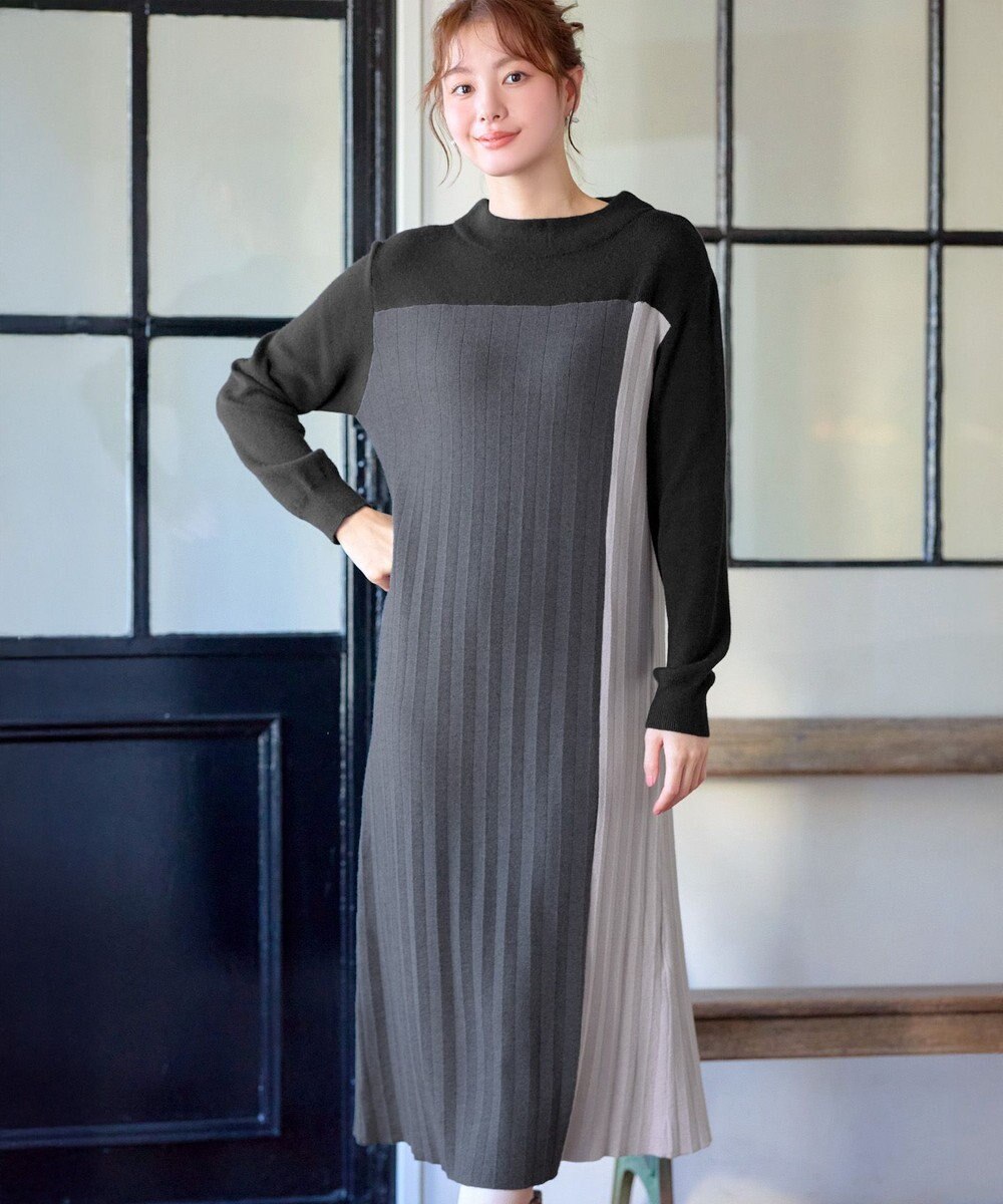 Tiaclasse 配色切替ニットワンピース 