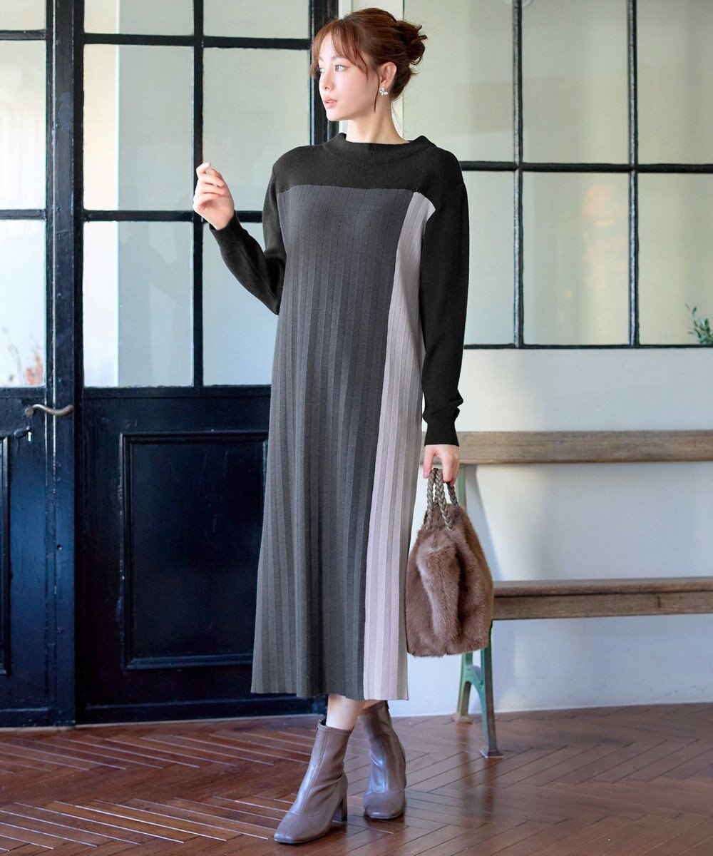 Tiaclasse 配色切替ニットワンピース 