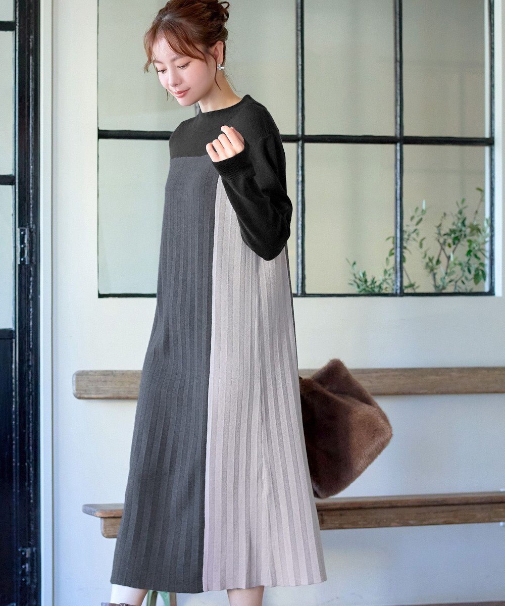 Tiaclasse 配色切替ニットワンピース 