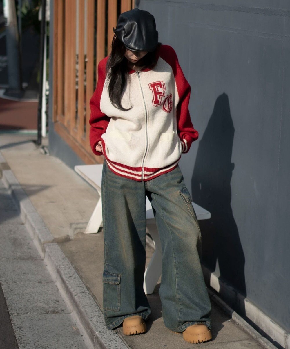 WEGO 【ユニセックス着用ITEM】グラフィックZIPニットブルゾン 