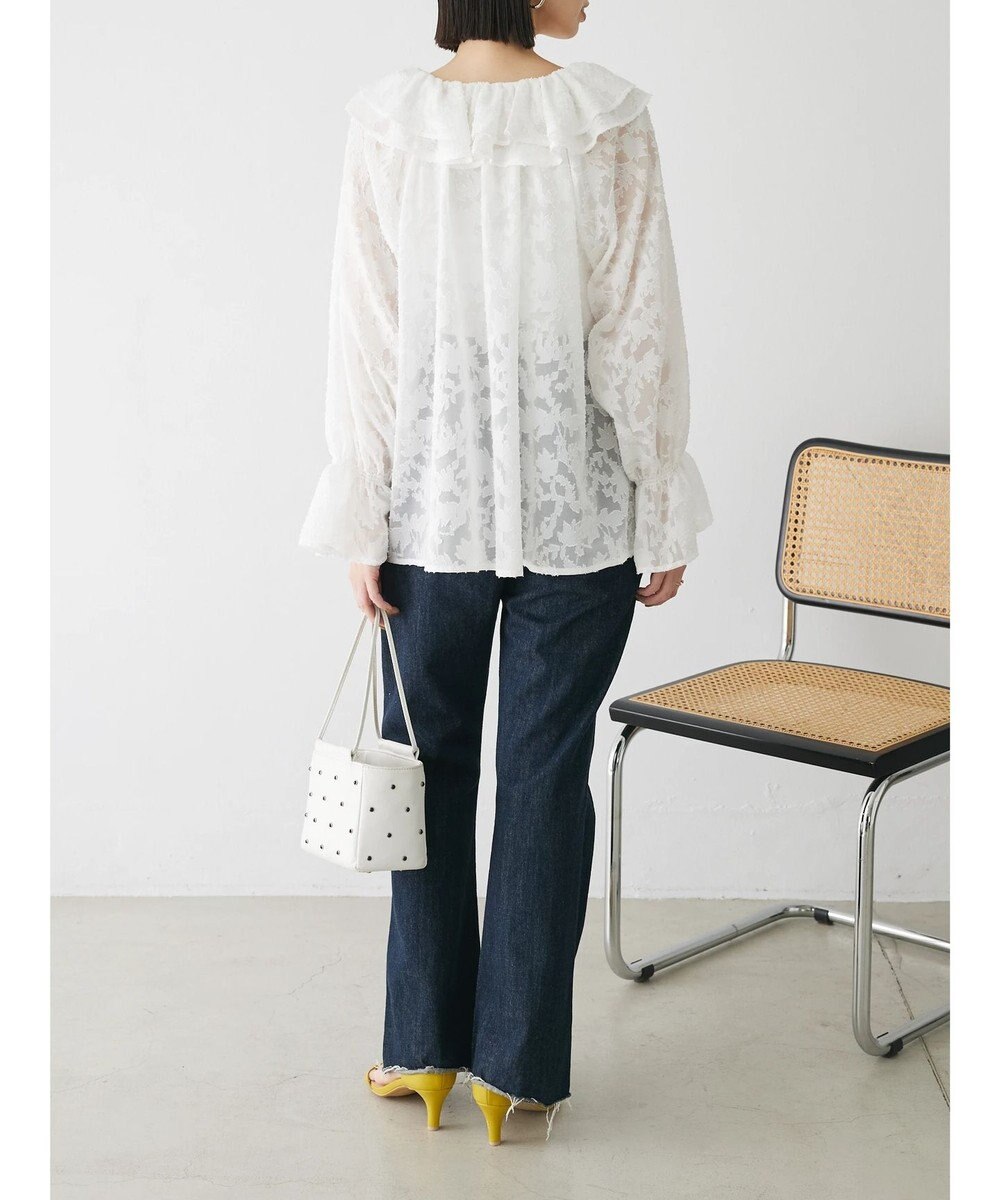 Green Parks シアージャガード花柄フリルブラウス 