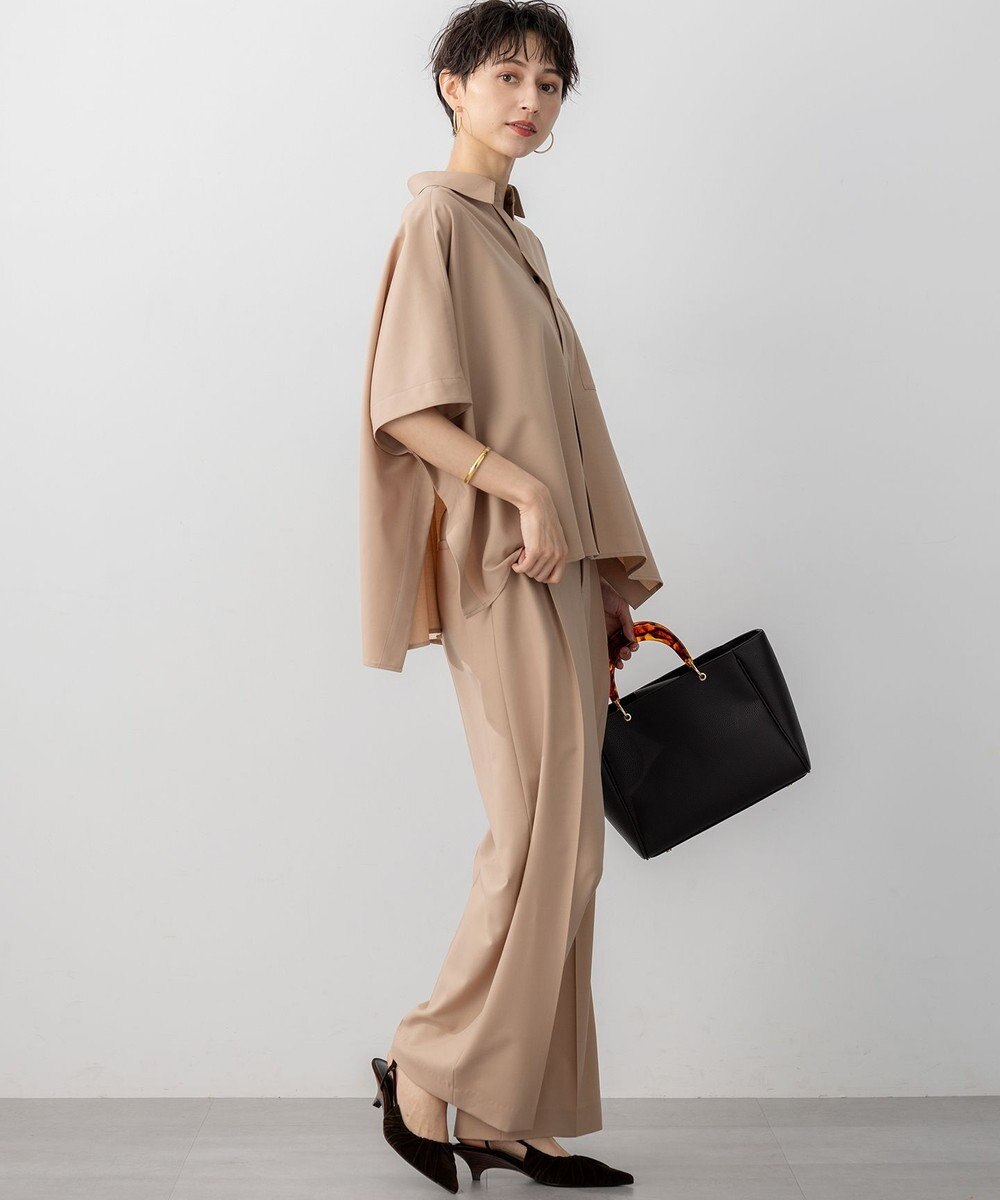 23区 【洗える】TWマットクロス タック ワイド パンツ 