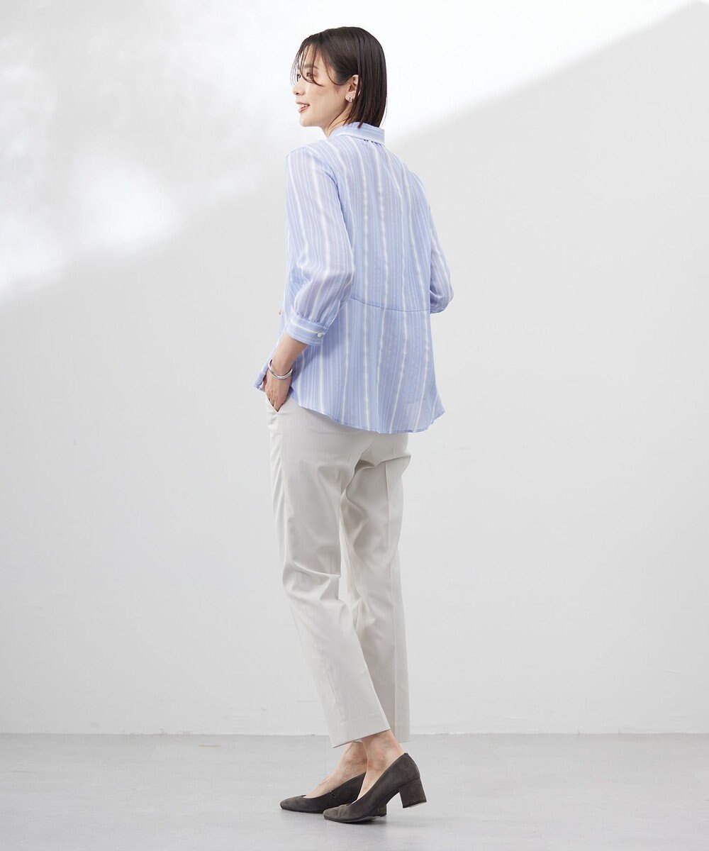 J.PRESS LADIES L 【洗える】SHEERストライプ ペプラム シャツ ブラウス 