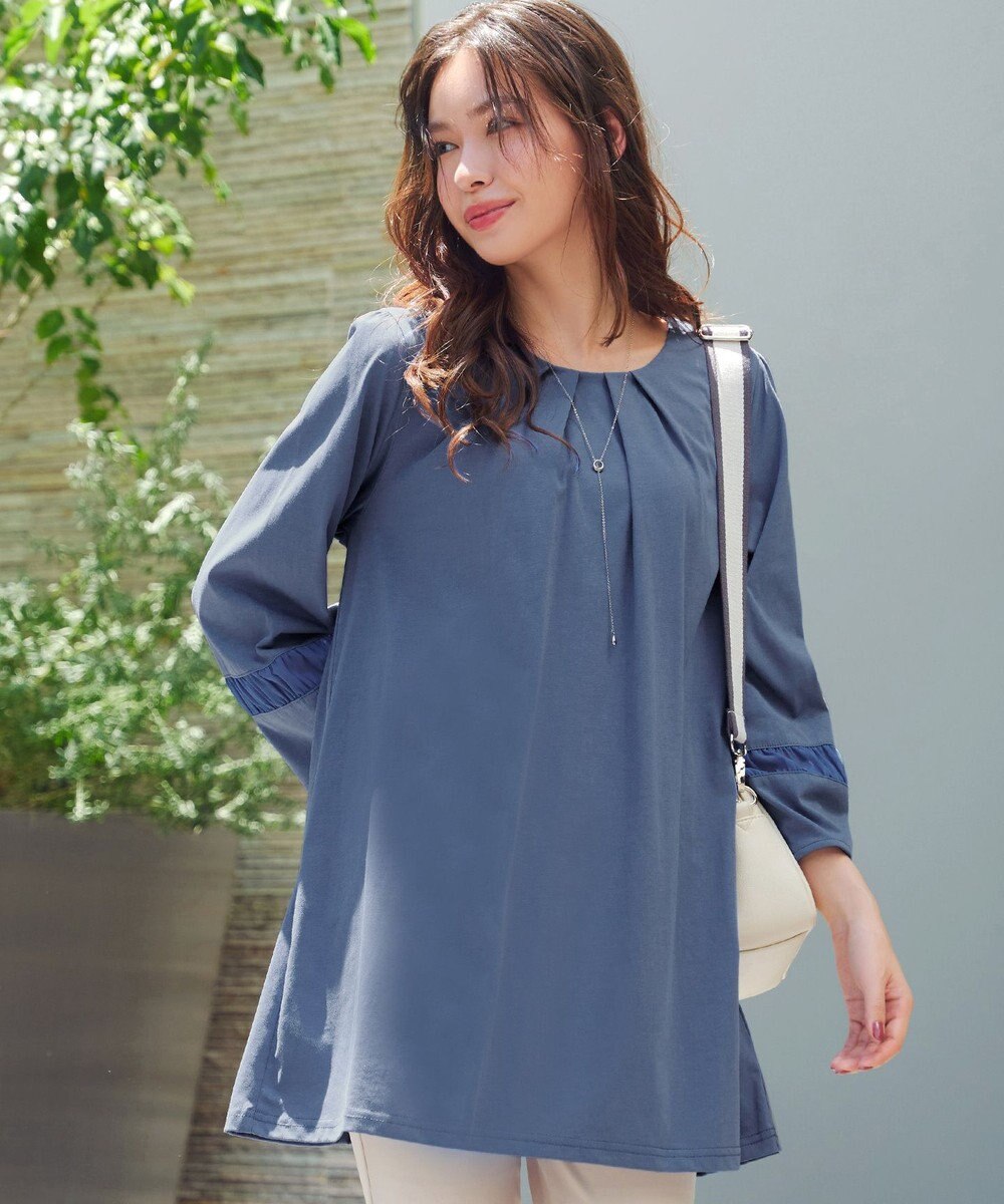 Tiaclasse L ランタンパフ袖カットソー切替チュニック 