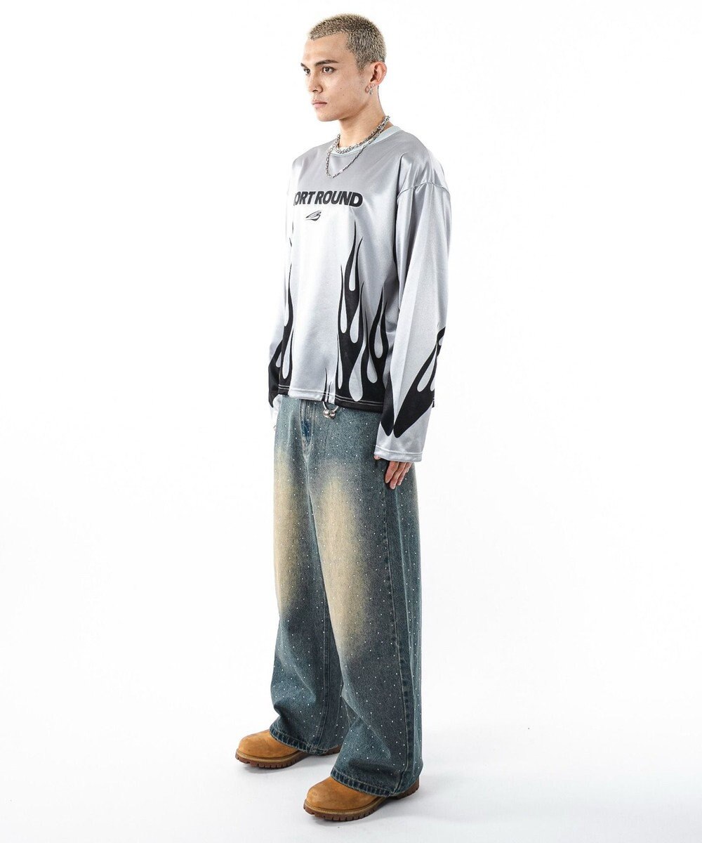 WEGO 【ユニセックス着用ITEM】スーパーバギーラインストーンデニムパンツ 