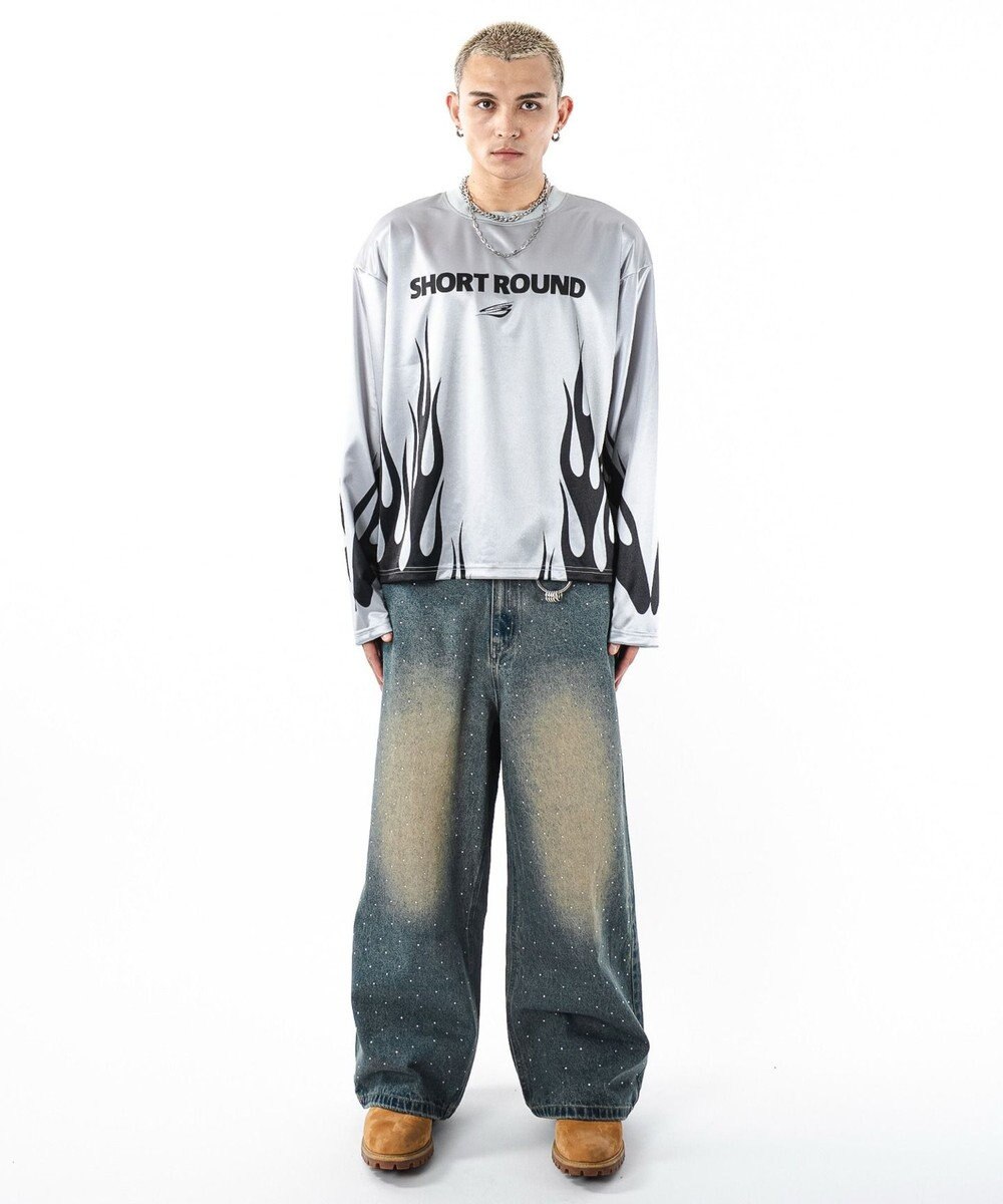 WEGO 【ユニセックス着用ITEM】スーパーバギーラインストーンデニムパンツ 