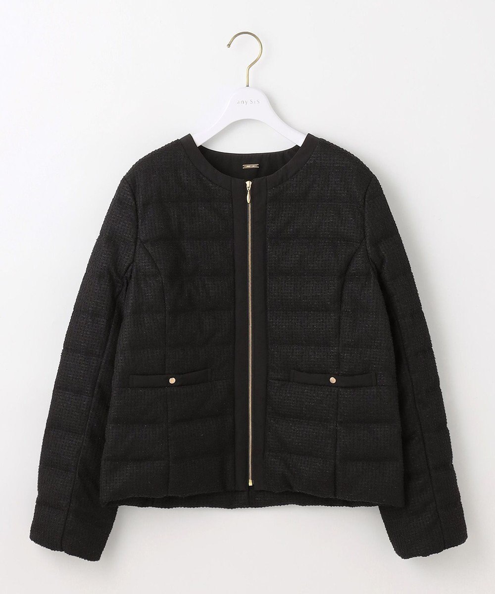 ANY SIS L 【2WAY】ツイードノーカラー ダウンジャケット 