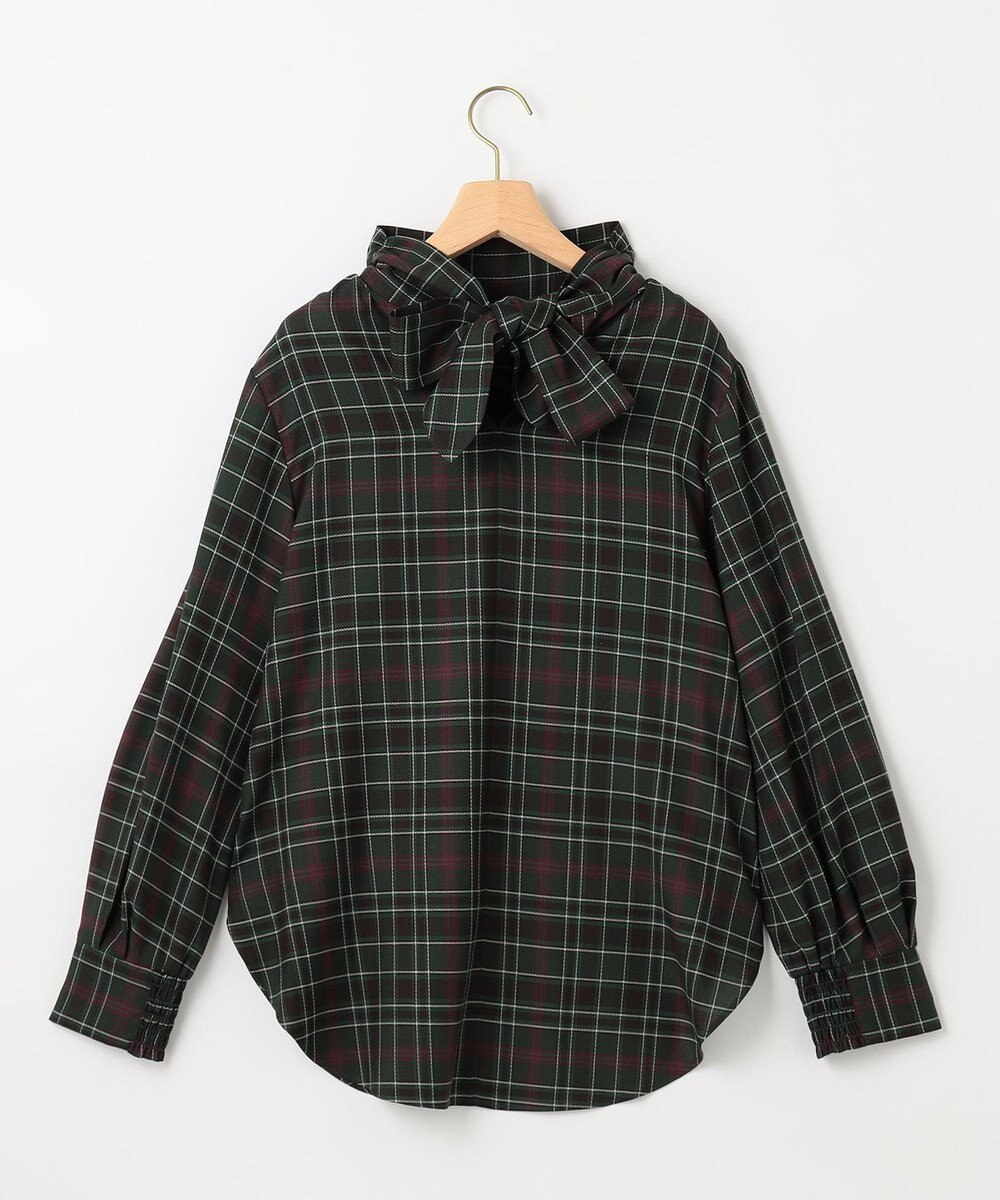 組曲 シアーツイルチェック ハイネックブラウス 