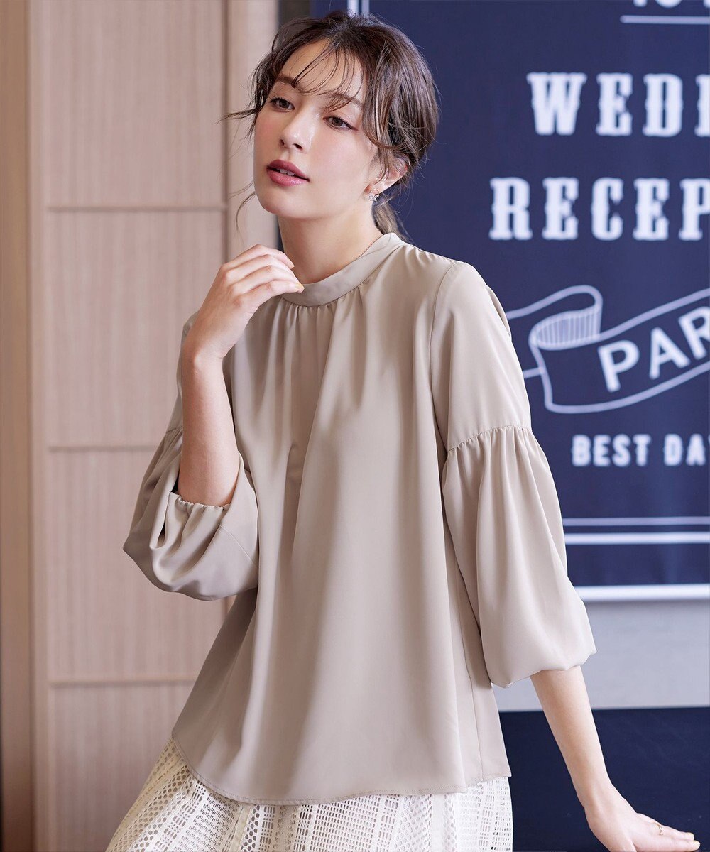 Tiaclasse 【洗える】ボリューム袖ハイネックブラウス 