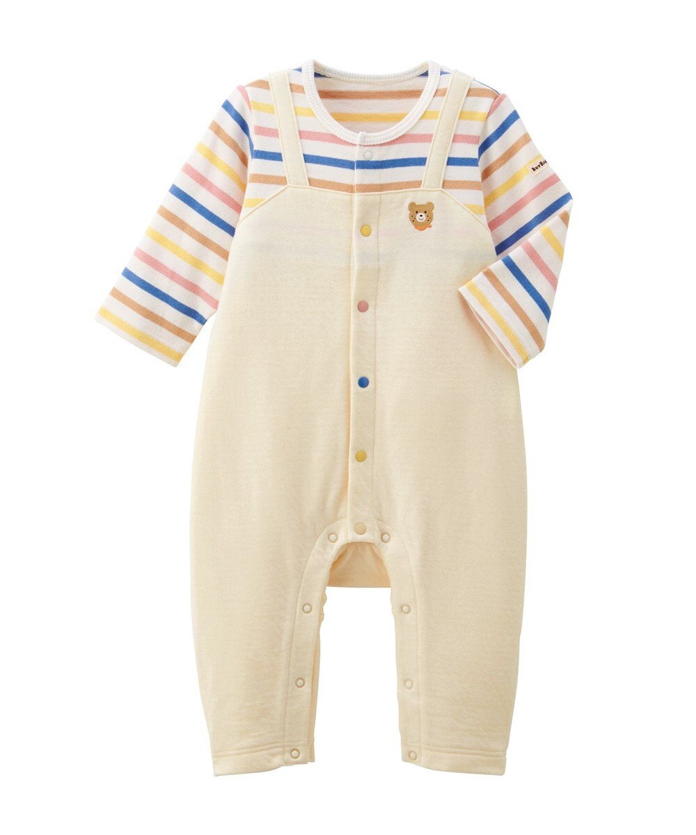 MIKI HOUSE HOT BISCUITS 【70-80cm】 ボーダー柄 重ね着風  カバーオール 