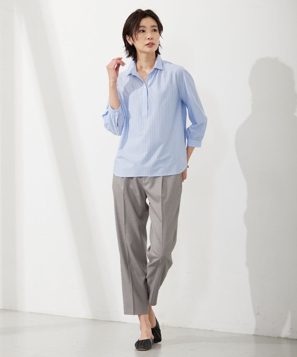 J.PRESS LADIES 【イージーケア】STRIPE JERSEY シャツ衿 カットソー 