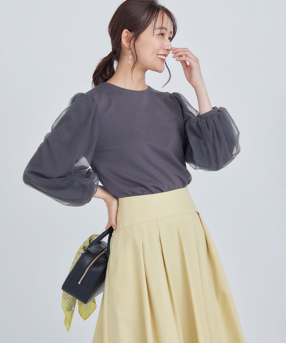組曲 L ミニ裏毛チュールスリーブ カットソー 