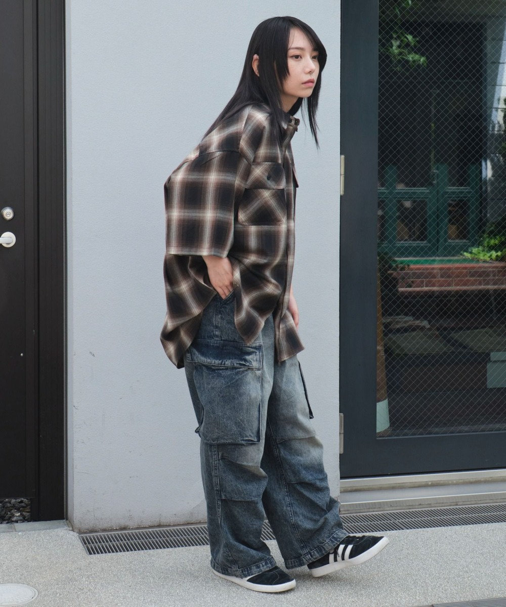 WEGO 【ユニセックス着用ITEM/SMLサイズ展開】オンブレチェックシャツ（SS） 