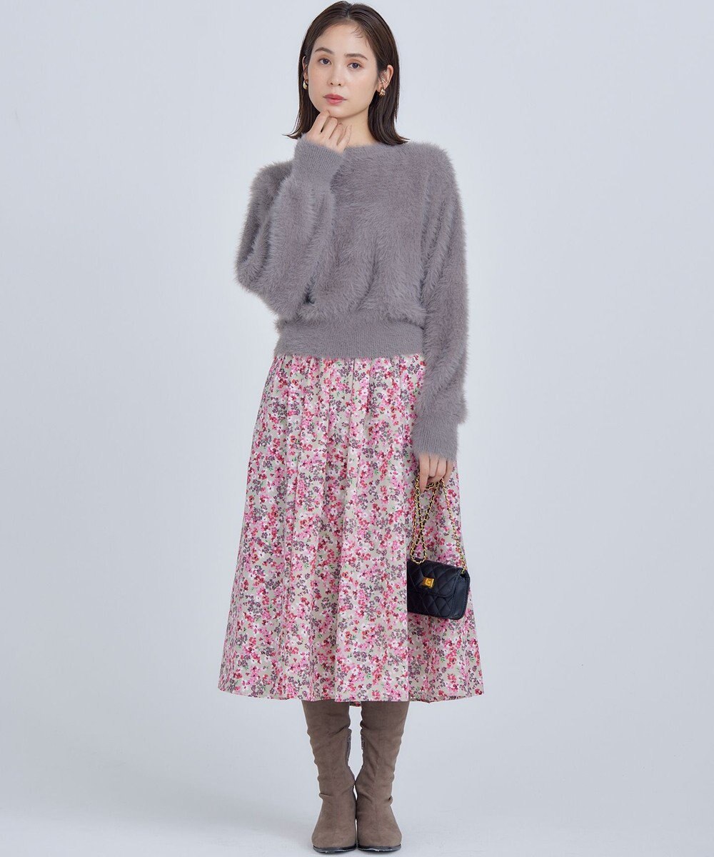 組曲 ニュアージュフラワープリント スカート 